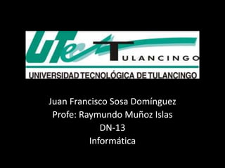 Juan Francisco Sosa Domínguez
 Profe: Raymundo Muñoz Islas
             DN-13
          Informática
 