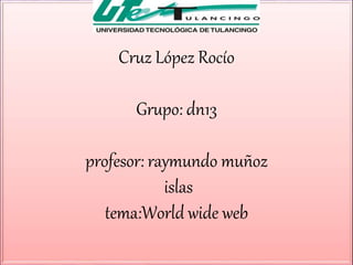 Cruz López Rocío
Grupo: dn13
profesor: raymundo muñoz
islas
tema:World wide web
 