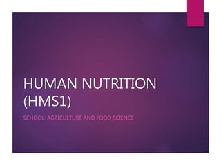 HUMAN NUTRITION
(HMS1)
SCHOOL: AGRICULTURE AND FOOD SCIENCE
 