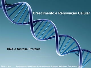 Crescimento e Renovação Celular

DNA e Síntese Proteica

BG -11º Ano

Professores: Ana Cravo, Carlos Almeida, Gabriela Meireles e Graça Neto (2013)

 