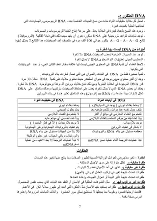 7
DNA‫انمزكشس‬-:
-‫مال٠ج‬ ً‫و‬ ًّ‫صق‬‫دذٕجء‬ ‫ثٌنجصز‬ ‫ثٌؾ١ٕجس‬ ‫ْٔل‬ ِٓ ‫ِتجس‬ ‫ثٌٕٛثر‬ ‫فم١م١جس‬RNAٟ‫ثٌض‬ ‫ٚثٌْٙضٛٔجس‬ ِّٝٛٛ‫ثٌٌ٠ذ‬
‫وذ١ٌر‬ ‫دىّ١جس‬ ‫ثٌنٍ١ز‬ ‫صقضجؽٙج‬.
-‫ٚثٌْٙضٛٔجس‬ ‫ٌٌٍ٠ذِّٛٛجس‬ ‫ثٌنٍ١ز‬ ‫إٔضجػ‬ ‫ٌّػز‬ ٍٝ‫ػ‬ ًّ‫٠ؼ‬ ‫ثٌنال٠ج‬ ٝ‫ف‬ ‫وذ١ٌر‬ ‫دأػوثه‬ ‫ثٌْٕل‬ ٖ‫٘ي‬ ‫ٚؽٛه‬
-ٍٝ‫ػ‬ ‫ٔضٌٚؽ١ٕ١ز‬ ‫ٌمٛثػو‬ ‫صضجدؼجس‬ ‫صٛؽو‬DNAْٚ‫دو‬ ‫ِضىًٌر‬‫ثٌفجوٙز‬ ‫ىدجدز‬ ٟ‫فف‬ ،‫ىٌه‬ ‫ّذخ‬ ُٙ‫٠ف‬ ْ‫أ‬(‫ثٌوًّٚٛف١ال‬)
‫صضجدغ‬G–A–A–G–Aٌٟ‫فٛث‬ ًٌ‫٠ضى‬100‫أٌف‬‫٠ّظ‬ ‫ال‬ ‫ثٌضضجدغ‬ ‫٘يث‬ ،‫ثٌصذغ١جس‬ ‫أفو‬ ‫ِٕضصف‬ ٝ‫ف‬ ٌِٖ‫ي‬ٓ‫ف‬‫ًر‬
‫مه‬ ‫أجضاء‬DNA‫شفشح‬ ‫ثهب‬ ‫نُسذ‬-:
-‫ثٌصذغ١جس‬ ‫ٌذؼط‬ ‫ثٌطٌف١ز‬ ‫ثٌقذ١ذجس‬ ‫ػٕو‬ ‫صٛؽو‬DNA‫شفٌر‬ ‫دال‬
-ٟ‫ٌقم‬ ٕٝ١‫ثٌؾ‬ ٜٛ‫ثٌّقض‬ٜٛ‫٠قض‬ ‫ثٌٕٛثر‬ ‫ل١جس‬DNA‫٠ّظ‬ ‫ال‬‫ي‬‫شفٌر‬
-‫أ‬ ‫ثٌؼٍّجء‬ ‫الفع‬ْ‫وّ١ز‬DNA‫ػوه‬ ٚ‫أ‬ ،ٟ‫ثٌق‬ ٓ‫ثٌىجة‬ ‫صؼمو‬ ً‫دّموث‬ ‫ػاللز‬ ‫ٌٙج‬ ‫ٌ١ْش‬ ٕٝ١‫ثٌؾ‬ ٜٛ‫ثٌّقض‬ ٝ‫ف‬‫ثٌذٌٚص١ٕجس‬
‫٠ىٛٔٙج‬ ٟ‫ثٌض‬.
-ِٓ ‫فمػ‬ ‫صغ١ٌر‬ ‫وّ١ز‬DNA‫ثٌذٌٚص١ٕجس‬ ‫دٕجء‬ ‫شفٌثس‬ ًّ‫صق‬ ٟ‫ثٌض‬ ٝ٘ ْ‫ٚثٌق١ٛث‬ ‫ثٌٕذجس‬ ٟ‫ف‬.
-ٟ‫ؽ‬ ٜٛ‫ِقض‬ ٌ‫أوذ‬ ْ‫أ‬ ‫ٚؽو‬‫وّ١ز‬ ٍٝ‫ػ‬ ٖ‫مال٠ج‬ ٜٛ‫صقض‬ ‫ف١ظ‬ ً‫ثٌٍّْٕو‬ ْ‫ف١ٛث‬ ٝ‫ف‬ ‫٠ٛؽو‬ ٝٔDNA‫صؼجهي‬30‫ٌِر‬
ً‫لو‬DNA‫ٌٛؽٛه‬ ‫٠ٌؽغ‬ ‫ٚ٘يث‬ ً‫أل‬ ٓ١‫دٌٚص‬ ٖ‫مال٠ج‬ ‫صٕضؼ‬ ‫ىٌه‬ ‫ِٚغ‬ ‫ثٌذشٌ٠ز‬ ‫ثٌنال٠ج‬ ٟ‫ف‬ ‫ثٌّٛؽٛهر‬DNA‫شفٌر‬ ‫دال‬.
-‫دؼط‬ ْ‫أ‬ ‫٠ؼضمو‬DNA‫ِٕجغك‬ ‫ٕٚ٘جن‬ ،‫دضٌو١ذٙج‬ ‫ثٌصذغ١جس‬ ‫ثفضفجظ‬ ٍٝ‫ػ‬ ًّ‫٠ؼ‬ ،‫شفٌر‬ ً‫٠ّغ‬ ‫ال‬ ٞ‫ثٌي‬ٍٝ‫ػ‬DNA
‫دٕج‬ ‫ػٕو٘ج‬ ‫٠ذوأ‬ ‫إشجًثس‬ ً‫صّغ‬‫ء‬m-RNA(‫ثٌٌّٛي‬)َ‫٘ج‬ ٌ‫صؼضذ‬ ‫ثٌّٕجغك‬ ٖ‫ٚ٘ي‬‫ر‬ٓ١‫ثٌذٌٚص‬ ‫دٕجء‬ ٝ‫ف‬
‫ات‬‫ر‬‫الطف‬
‫انطفشح‬:‫ثٌصفجس‬ ٖ‫٘ي‬ ٌ١١‫صغ‬ ‫ػٕٙج‬ ‫٠ٕضؼ‬ ‫ِّج‬ ‫ثٌصفجس‬ ًٛٙ‫ٌظ‬ ‫ثٌّْذذز‬ ‫ثًٌٛثع١ز‬ ًِ‫ثٌؼٛث‬ ٟ‫ف‬ ‫ِفجؽب‬ ٌ١‫صغ‬
‫حقُقُخ‬ ‫طفشح‬-:‫ثٌّنضٍفز‬ ‫ثألؽ١جي‬ ٜ‫ِو‬ ٍٝ‫ػ‬ ‫ِضٛثًعز‬ ً‫صظ‬.
‫حقُقُخ‬ ‫غُش‬ ‫طفشح‬-:‫صضٛثًط‬ ‫ٚال‬ ‫فمػ‬ ‫ثألؽ١جي‬ ‫أفو‬ ٟ‫ف‬ ٌٙ‫صظ‬.
ٟ‫ثًٌٛثع‬ ًِ‫ثٌؼج‬ ‫صٌو١خ‬ ٟ‫ف‬ ٌ١‫صغ‬ ‫ٔض١ؾز‬ ‫صقوط‬ ‫غفٌثس‬(ٟ‫ثٌؾ‬ْ)
‫ثصقجه٘ج‬ ‫ٚإػجهر‬ ‫ثٌؾ١ٕجس‬ ‫ثٔؼَثي‬ ٚ‫أ‬ ‫ثٌذ١تز‬ ٌ١‫صأع‬ ‫ٔض١ؾز‬ ‫صقوط‬ ‫غفٌثس‬
‫فُهب‬ ‫مشغىة‬ ‫غُش‬ ‫طفشاد‬-:‫ثٌّقصٛي‬ ‫ٔمص‬ ‫٠ْذخ‬ ٞ‫ثٌي‬ ‫ثٌٕذجس‬ ‫ػٕو‬ ُ‫ثٌؼم‬ ٚ‫أ‬ ْ‫ثإلْٔج‬ ٟ‫ف‬ ‫ثٌنٍم١ز‬ ‫ثٌضشٛ٘جس‬ ً‫ِغ‬
‫فُهب‬ ‫مشغىة‬ ‫طفشاد‬-:ٓ‫أٔى‬ ‫ّالٌز‬ ًٛٙ‫ظ‬ ٌٝ‫إ‬ ‫أهس‬ ٟ‫ثٌض‬ ‫ثٌطفٌر‬ ً‫ِغ‬ ْ‫ثإلْٔج‬ ‫ِٕٙج‬ ‫٠ْضف١و‬ ‫غفٌثس‬َ‫ثألغٕج‬ ٟ‫ف‬
‫ثٌقظ١ٌر‬ ًّٛ ‫صٍْك‬ ‫صْضط١غ‬ ‫ال‬ ‫٠ؾؼٍٙج‬ ‫ِّج‬ ‫ِٚمّٛز‬ ‫لص١ٌر‬ ‫أًؽٍٙج‬ ‫فىجٔش‬ٚ‫ٚثػضذٌ٘ج‬ ‫ثًٌَّٚػز‬ ‫ثٌٕذجصجس‬ ‫أصالف‬
‫ٔجفؼز‬ ‫صفز‬ ٝ‫ثٌٌّد‬.
DNA‫انىىاح‬ ‫أونُبد‬ ٍ‫ف‬DNA‫انىىاح‬ ‫حقُقُبد‬ ٍ‫ف‬
ٞٚٛٔ ‫دغشجء‬ ‫٠قجغ‬ ‫ال‬(ٍَ‫ثٌْ١ضٛدال‬ ٟ‫ف‬ ‫٠ٛؽو‬)ٞٚٛٔ ‫دغشجء‬ ‫٠قجغ‬
‫ِؼج‬ ٗ١‫غٌف‬ ُ‫ٚصٍضق‬ ‫ٌِثس‬ ‫ػور‬ ْٗ‫ٔف‬ ‫فٛي‬ ‫٠ٍضف‬ٟ‫ثٌصذغ‬ ‫دطٛي‬ ‫٠ّضو‬
ٌ‫أوغ‬ ٚ‫أ‬ ‫ِٛلغ‬ ٟ‫ف‬ ٍِٟ‫ثٌذال‬ ‫ثٌغشجء‬ ‫ِغ‬ ُ‫٠ٍضق‬ٍِٟ‫ثٌذال‬ ‫ثٌغشجء‬ ‫ِغ‬ ُ‫٠ٍضق‬ ‫ال‬
‫صعجع‬ ‫٠ذوأ‬ٍِٟ‫ثٌذال‬ ‫دجٌغشجء‬ ِٗ‫ثٌضقج‬ ‫ِٛلغ‬ ِٓ ٗ‫ف‬ٗ١ٍ‫ػ‬ ‫ِٛلغ‬ ٞ‫أ‬ ِٓ ٗ‫صعجػف‬ ‫٠ذوأ‬
‫دالٍِ١وثس‬ ‫٠ٛؽو‬‫دالٍِ١وثس‬ ‫٠ٛؽو‬ ‫ال‬(‫ثٌنّ١ٌر‬ ٌ‫فط‬ ٟ‫ف‬ ‫ثال‬)
ٓ١‫ثٌذٌٚص‬ ٖ‫صؼم١و‬ ٟ‫ف‬ ً‫٠وم‬ ‫ال‬‫ثٌْٙضٛٔ١ز‬ ٌ١‫ٚغ‬ ‫ثٌْٙضٛٔ١ز‬ ‫دجٌذٌٚص١ٕجس‬ ٖ‫صؼم١و‬ ُ‫٠ض‬
‫دٕجء‬ ٓ‫ػ‬ ‫ِْتٛي‬ ّٗ‫ِؼظ‬RNA‫ٚثٌذٌٚص١ٕجس‬70%ٛ‫ِْت‬ ‫ثٌؾ١ٕجس‬ ِٓ‫دٕجء‬ ٓ‫ػ‬ ‫ي‬RNA
‫ثٌٛظ١فز‬ ٍَٛ‫ِؼ‬ ٌ١‫غ‬ ‫ثٌؾ١ٕجس‬ ٟ‫ٚدجل‬ ‫ٚثٌذٌٚص١ٕجس‬
‫ْٔل‬ ‫ػٍّ١ز‬ ‫أعٕجء‬ ‫ثٌضٌؽّز‬ ‫ػٍّ١جس‬ ‫صذوأ‬mRNA‫ػٍّ١ز‬ ِٓ ‫ثالٔضٙجء‬ ‫دؼو‬ ‫إال‬ ‫ثٌضٌؽّز‬ ‫ػٍّ١جس‬ ‫صذوأ‬ ‫ال‬
‫ْٔل‬mRNA
 