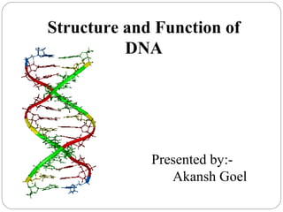 Structure and Function of
DNA
Presented by:-
Akansh Goel
 