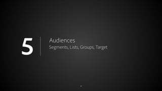 5
© 2012 Adobe Systems Incorporated. All Rights Reserved.

Audiences
Segments, Lists, Groups, Target

34

 