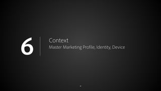 6
© 2012 Adobe Systems Incorporated. All Rights Reserved.

Context
Master Marketing Profile, Identity, Device

37

 