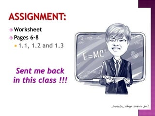  Worksheet
 Pages 6-8
 1.1, 1.2 and 1.3
Sent me back
in this class !!!
 