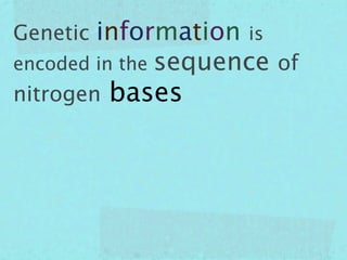 Genetic information is
encoded in the sequence of
nitrogen   bases
 