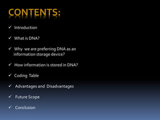 Dna as data storage device | PPTX