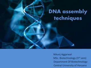 DNA assembly
techniques
Nikunj Aggarwal
MSc. Biotechnology (3rd sem)
Department Of Biotechnology
Central University of Haryana
 