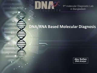 Abu Sufian
DNA Analyst
1st molecular Diagnostic Lab
in Bangladesh
DNA/RNA Based Molecular Diagnosis
 