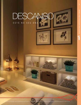 Perspectiva artística do descanso/sauna. Imagem meramente ilustrativa. Os itens de mobília, decoração e acabamento serão entregues conforme memorial descritivo. A locação de elementos estruturais pode variar de acordo com exigências técnicas.
DESCANSO
E S T Á N O S E U D N A .
41PERSPECTIVASARTÍSTICASÁREACOMUM
 