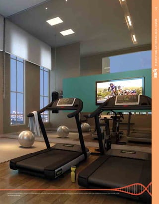 Perspectiva artística do fitness. Imagem meramente ilustrativa. Os itens de mobília, decoração e acabamento serão entregues conforme memorial descritivo. A locação de elementos estruturais pode variar de acordo
com exigências técnicas.
45PERSPECTIVASARTÍSTICASÁREACOMUM
 