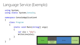 using System;
using static System.Console;
namespace ConsoleApplication4
{
class Program
{
static void Main(string[] args)
{
var ola = "ola";
WriteLine(ola);
}
}
}
 