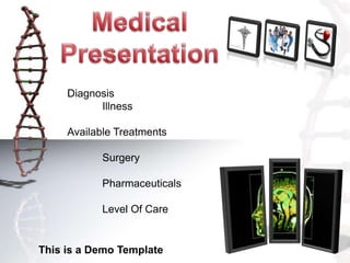 Diagnosis
           Illness

     Available Treatments

            Surgery

            Pharmaceuticals

            Level Of Care


This is a Demo Template
 