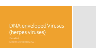DNA envelopedViruses
(herpes viruses)
Zahra Rafi
Lecturer Microbiology, FLS
 