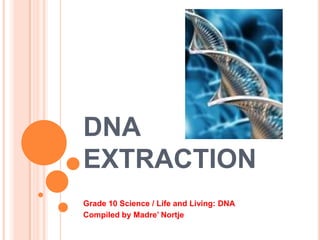 DNA
EXTRACTION
Grade 10 Science / Life and Living: DNA
Compiled by Madre’ Nortje
 