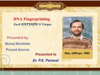 DNA Fingerprinting
Each DNA profile is Unique




                             Alec Jeffreys, 1985
 