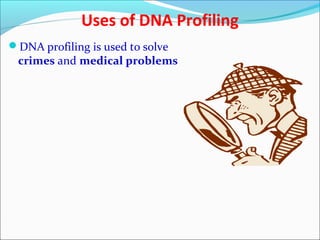 Uses of DNA Profiling
DNA profiling is used to solve
crimes and medical problems
 