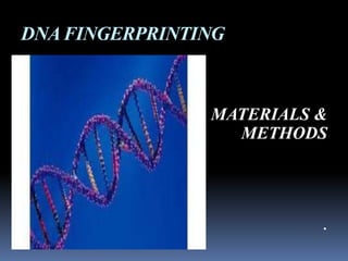 DNA FINGERPRINTING



                MATERIALS &
                  METHODS




                          .
 