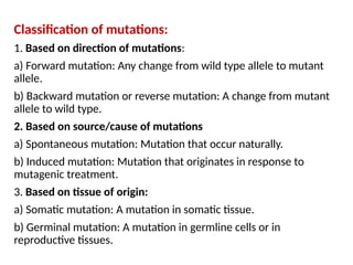 Mutant Classifications dna functions.pptx types of dna mutations | PPTX