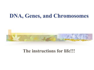 DNA, Genes, and Chromosomes
The instructions for life!!!
 