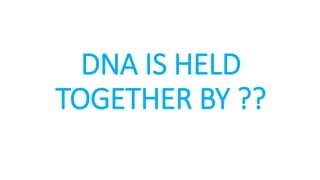 DNA IS HELD
TOGETHER BY ??
 