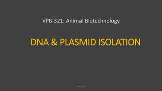 DNA & PLASMID ISOLATION
VPB-321: Animal Biotechnology
VPB 321
 