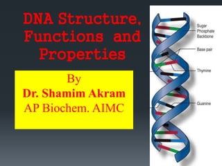 DNA Structure,
Functions and
Properties
By
Dr. Shamim Akram
AP Biochem. AIMC
2
 