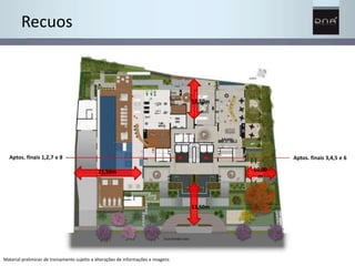 12,50m 
13,50m 
Recuos 
Aptos. finais 1,2,7 e 8 Aptos. finais 3,4,5 e 6 
21,50m 
Material preliminar de treinamento sujeito a alterações de informações e imagens 
10,00 
m 
 