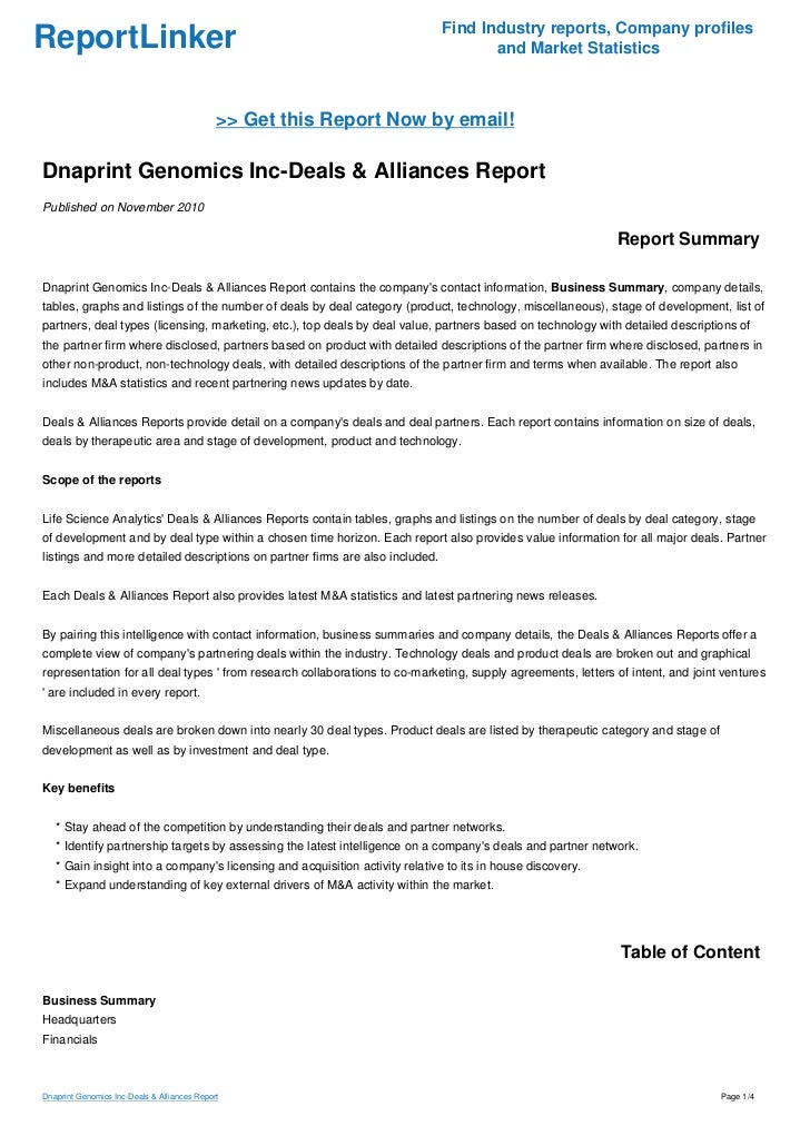 Dnaprint Genomics Inc-Deals & Alliances Report