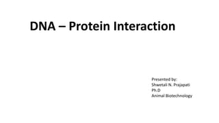 DNA – Protein Interaction
Presented by:
Shwetali N. Prajapati
Ph.D
Animal Biotechnology
 