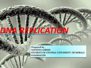DNA REPLICATION
Prepared by ,
NAVEENA GIRISH
STUDENT OF CENTRAL UNIVERSITY OF KERALA
KASARAGOD
 