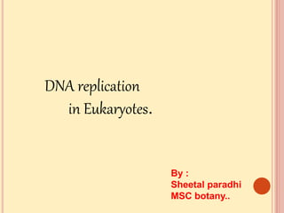DNA replication
in Eukaryotes.
By :
Sheetal paradhi
MSC botany..
 
