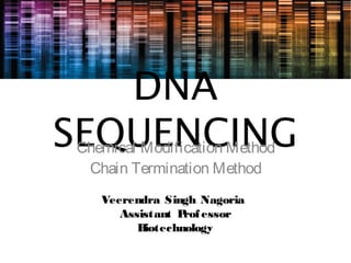 DNA
SEQUENCINGChemical Modification Method
Chain Termination Method
Veerendra Singh Nagoria
Assistant Professor
Biotechnology
 