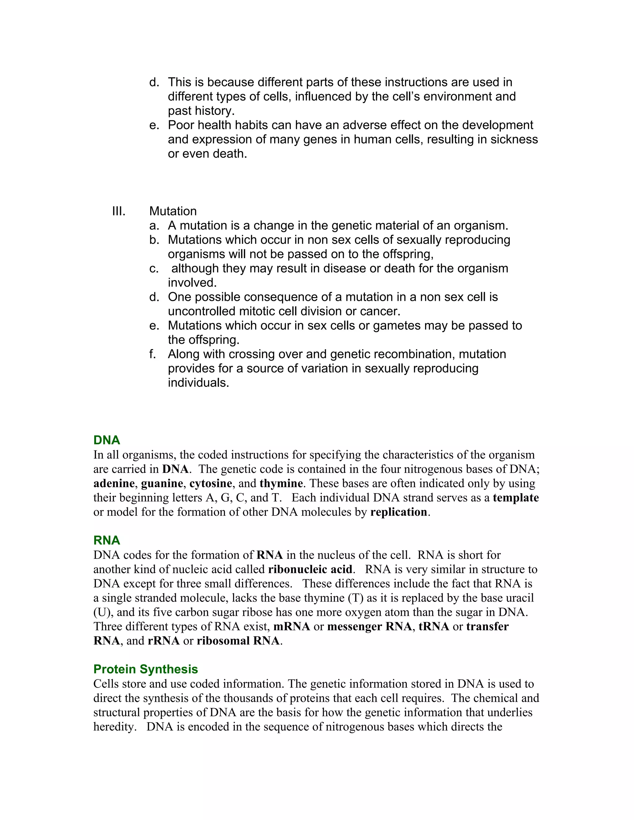 Dna structure and function notes | DOC