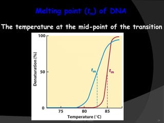 Melting point (tm) of DNA 
The temperature at the mid-point of the transition 
Biochemistry for Medics 29 
 