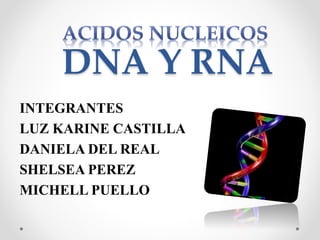 DNA Y RNA
INTEGRANTES
LUZ KARINE CASTILLA
DANIELA DEL REAL
SHELSEA PEREZ
MICHELL PUELLO
 