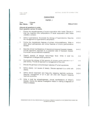 DNB Pediatrics Theory June 2011 Question Papers