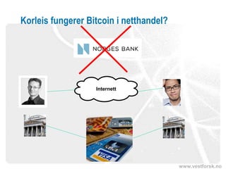 www.vestforsk.no
Korleis fungerer Bitcoin i netthandel?
Internett
 
