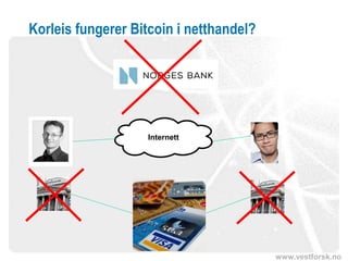 www.vestforsk.no
Korleis fungerer Bitcoin i netthandel?
Internett
 