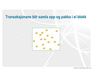www.vestforsk.no
Transaksjonane blir samla opp og pakka i ei blokk
 