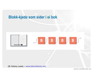 www.vestforsk.no
Blokk-kjeda som sider i ei bok
(Ill: Antony Lewis – www.bitsonblocks.net)
 