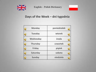English – Polish Dictionary Days of the Week – dni tygodnia  