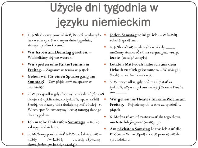 Sprawdzian Wiadomości Z Niemieckiego 1 Technikum Dni Tygodnia