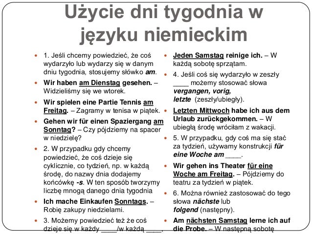 Dni Tygodnia Po Niemiecku Dni tygodnia po niemiecku
