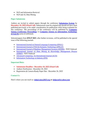 4th International Conference On Data Mining And Nlp Dnlp 2023 Pdf 4th International Conference On Data Mining And Nlp Dnlp 2023 Pdf