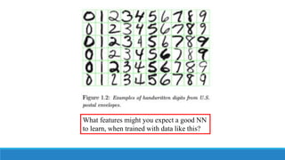 What features might you expect a good NN
to learn, when trained with data like this?
 