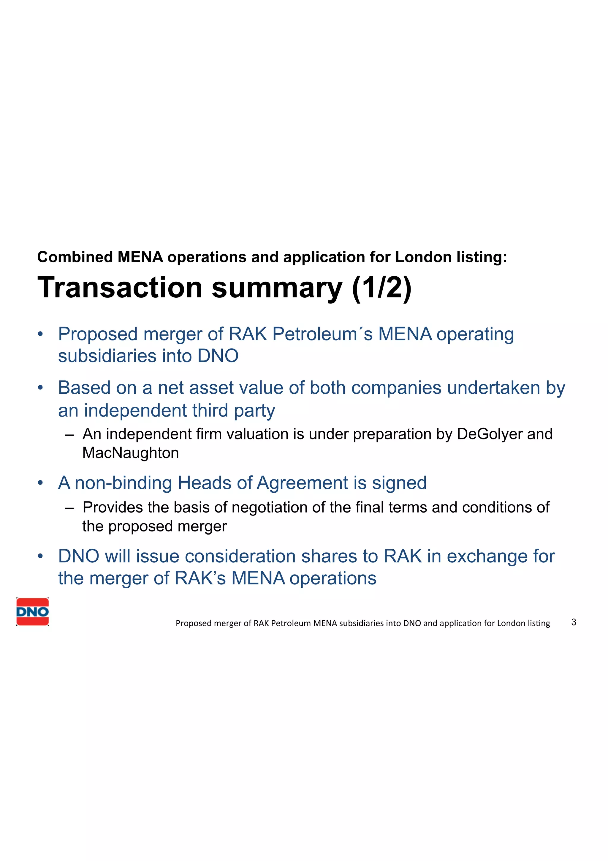 Dno r ak petroleum merger ppt