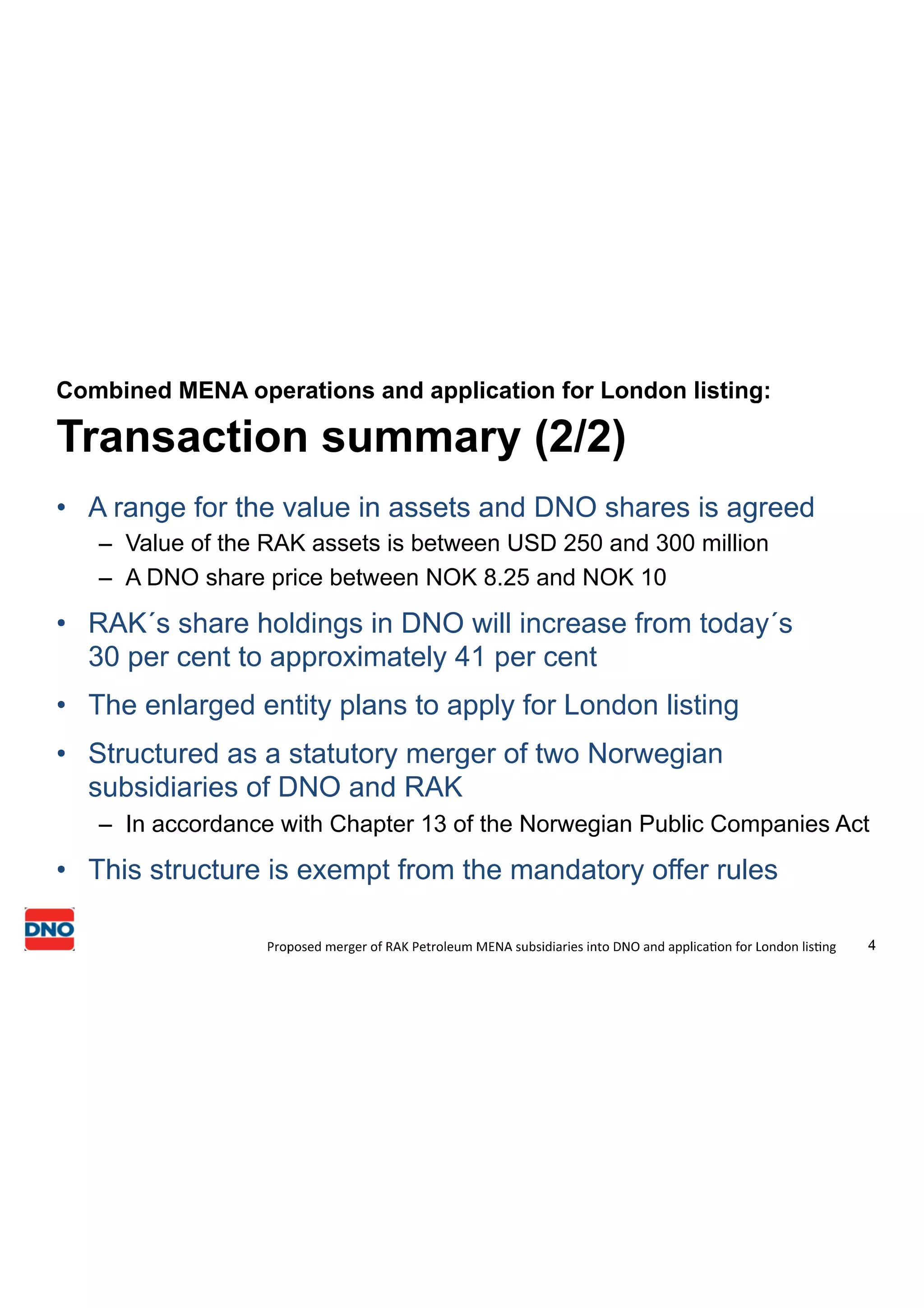 Dno r ak petroleum merger ppt