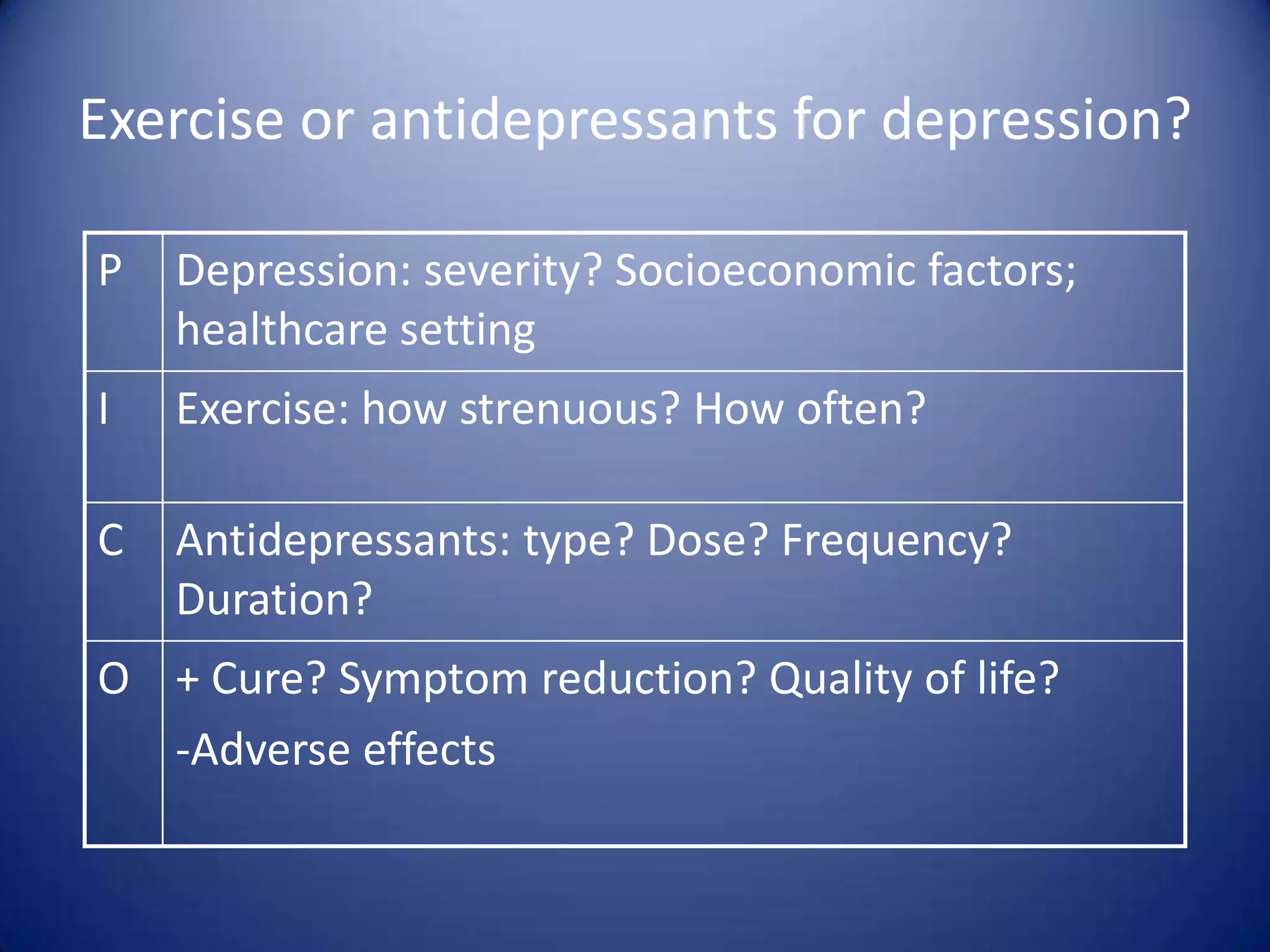 Exercise or antidepressants for depression?