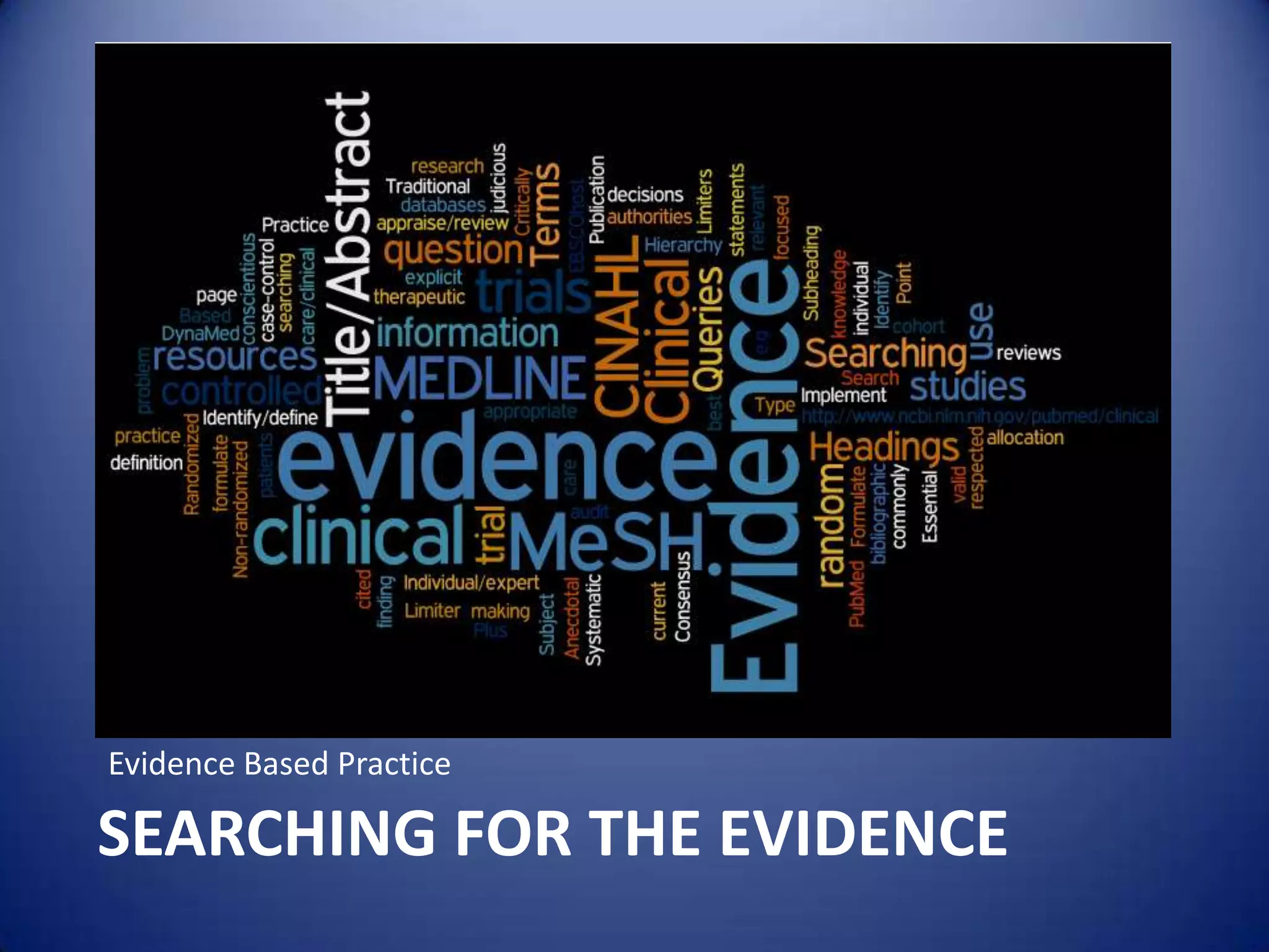 Evidence Based PracticeSearching for the evidence